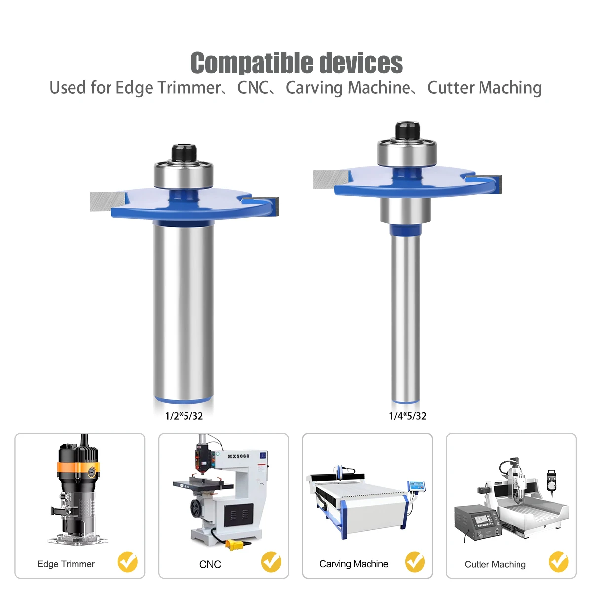 1pc 1/4in 1/2in 6mm 12mm Shank T-Sloting Router Bit With Bearing T Type Rabbeting Wood Milling Cutter Woodworking Tool