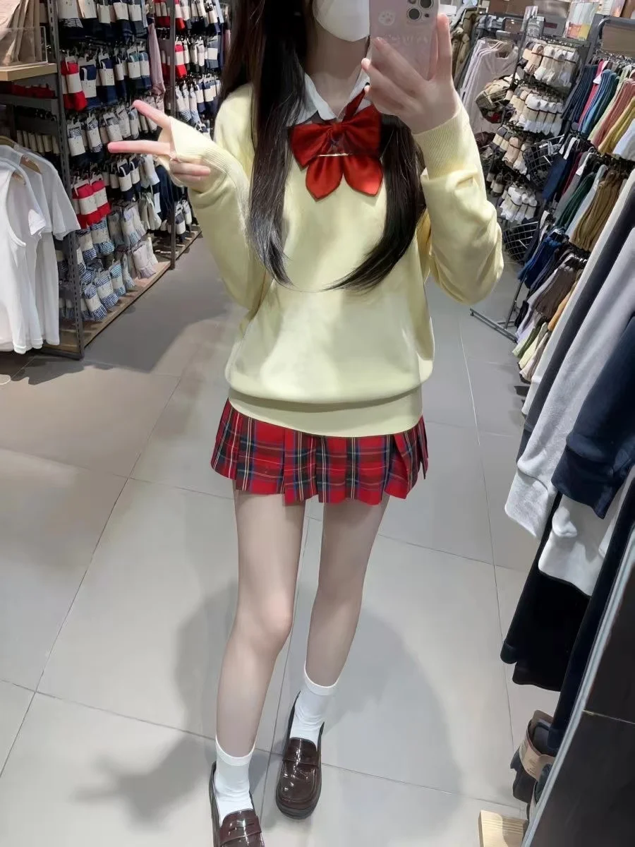 

Japanese College Style Color Layered Wear Knitted Sweater Sweater JK Uniform Little Pepper Plaid Skirt Short Skirt Set ...