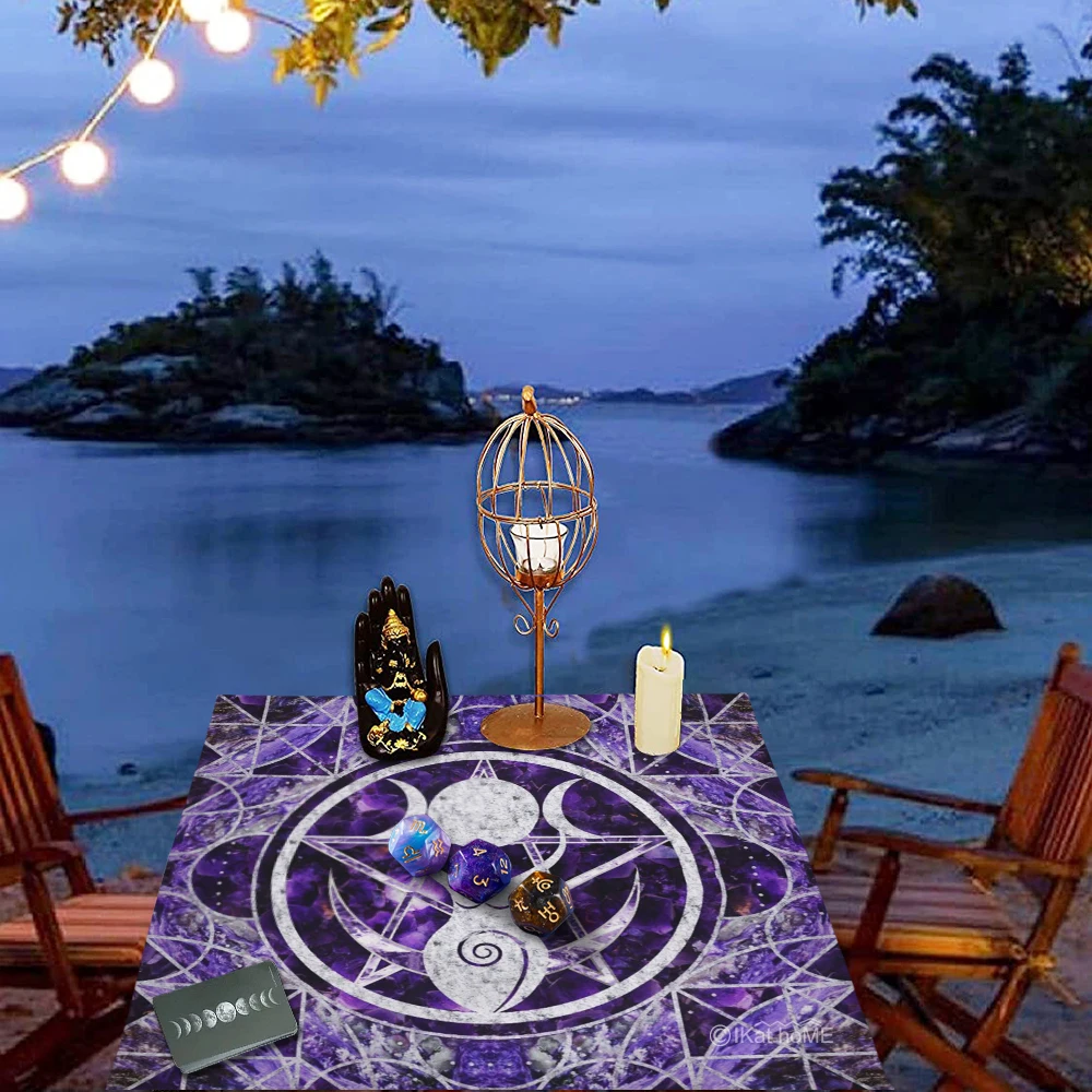 Pentagram Triple Moon Goddess Tarot Tablecloth Altar Cloth Purple Galaxy Wall Tapestry Divination Astrology Card Reading Mat