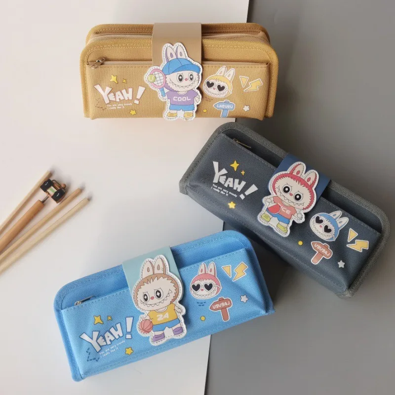 

Labubu Cartoon Pencil Bags Large Capacity Canvas Pencil Case Cute Anime Student Stationery Storage Bag Office Supplies Gifts