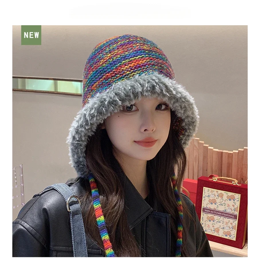 New Autumn Women Knitted Beanie Cap Rainbow Striped Beanies Hats Winter Warm Hip Hop Punk Reggae Skull Hat  Korea Style Gorro