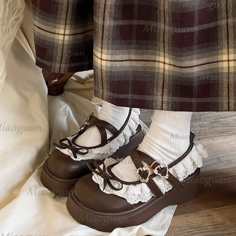 

Повседневные лоферы в стиле Лолиты с черным бантом на платформе, кожаные туфли с неглубоким носком и толстой подошвой, женские новые весенне-осенние одинарные туфли Мэри Джейн