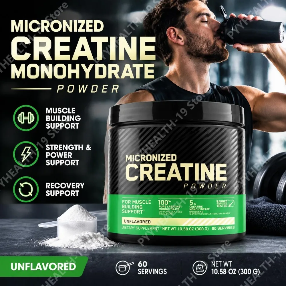 Micronized Creatine Monohydrate Pure & Unflavored Powder for Muscle Building, Strength, Power & Recovery Support, Adults, 300g