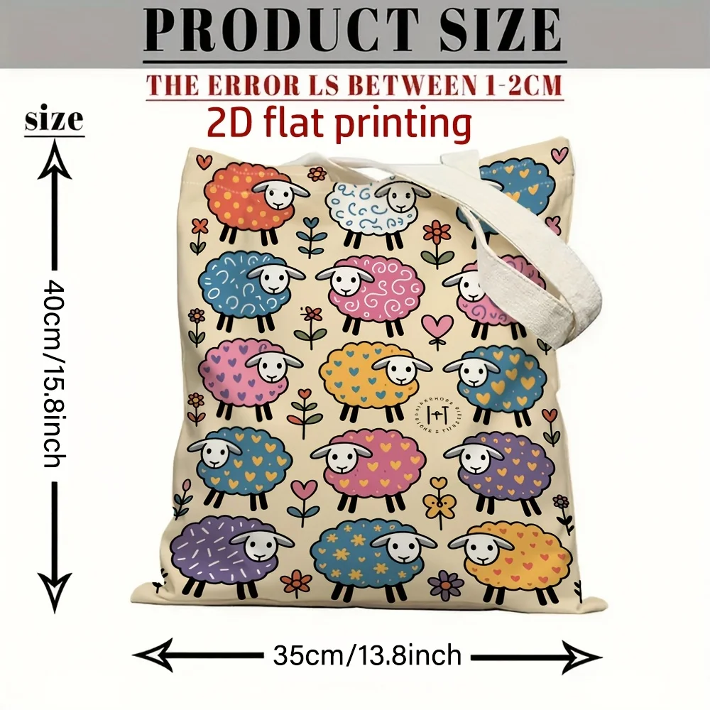 Canvas Tote Bag with Cute Sheep Pattern, Shoulder Handbag for Work, Shopping, Beach, Gym Stationery Book Bag - Ideal Gift Women