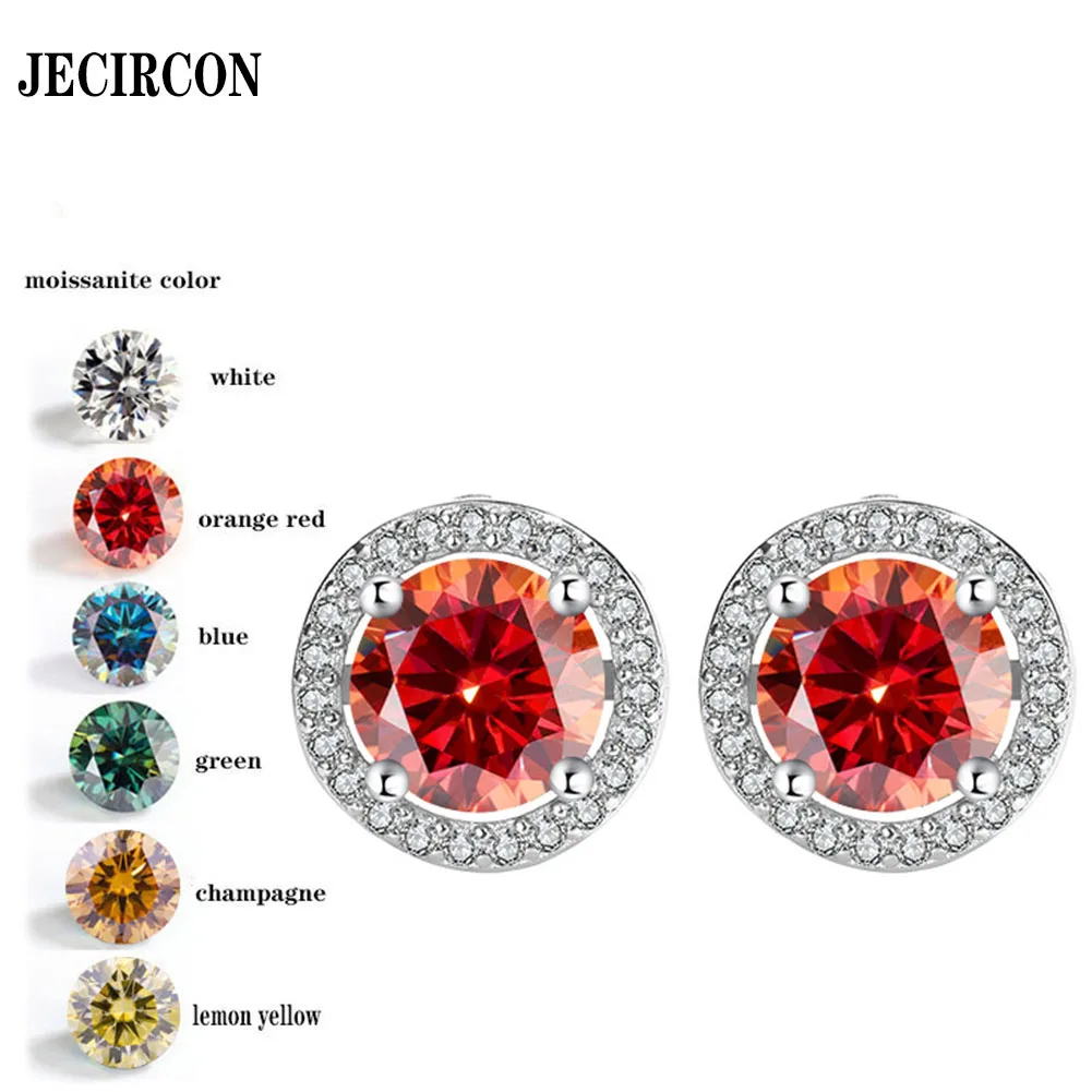 

JECIRCON S925 Sterling Silver Moissanite 1 Carat Earrings for Women Round Bag Studs Temperament Simple Wedding Party Ear Jewelry