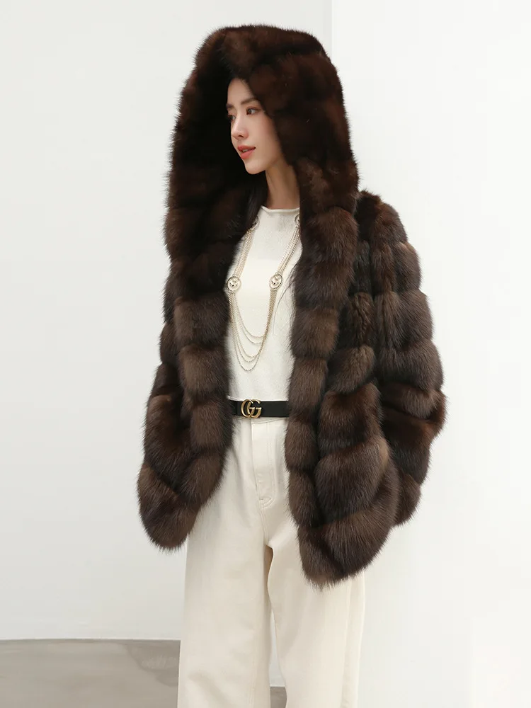

Fur coat - Starry Sky Russian Sable Women's 2025 Autumn/Winter Fashion Hooded Artificial Fur Coat