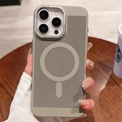 Ultra Thin Heat Dissipation Mesh Grid Case for iPhone 11 15 13 12 14 15 Pro Max For Magsafe Magnetic Shockproof Matte Hard Cover