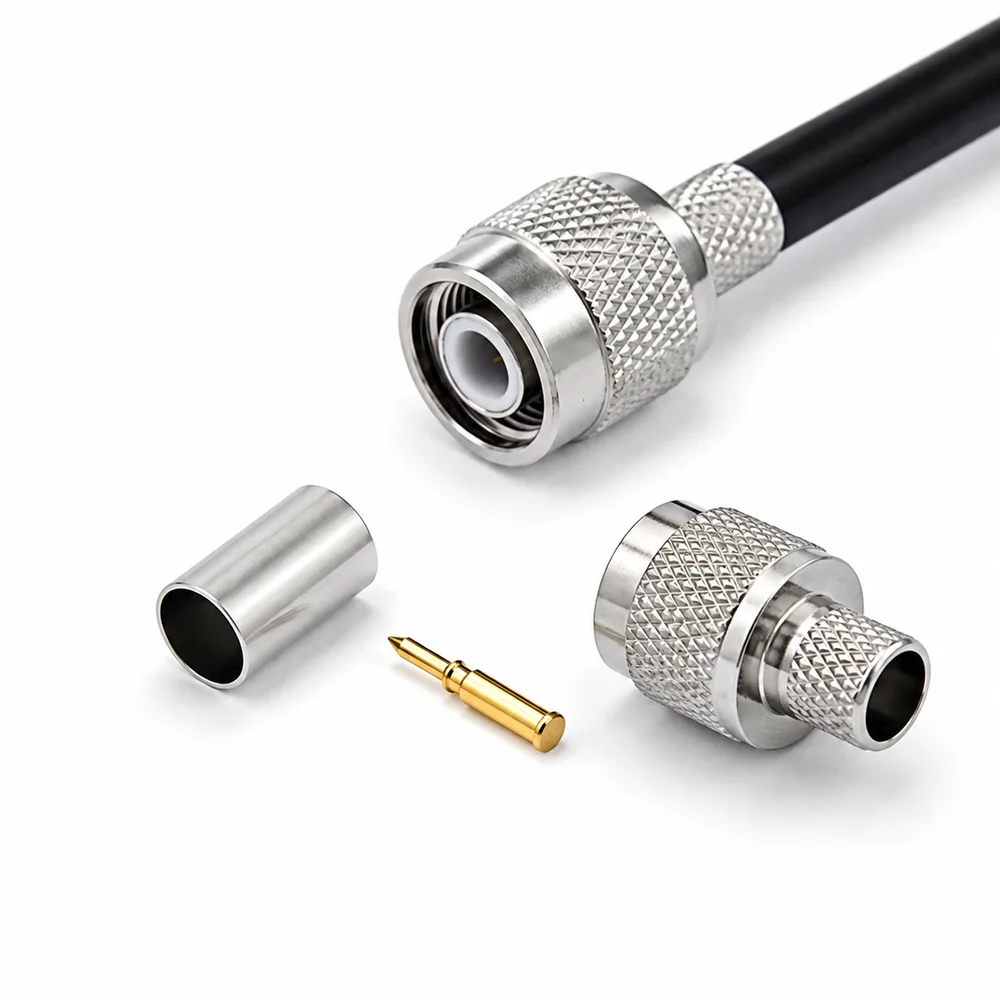 Metal TNC Crimp Connector Kit Threaded Coupling Crimp Termination TNC Male Plug Silver Three Piece Assembly Coaxial Connector