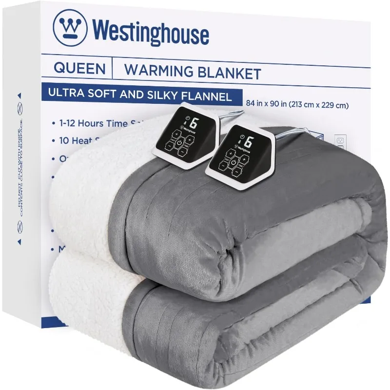 Westinghouse Heated Blanket, Soft Flannel to Sherpa Electric Blanket, Fast Heating, Machine Washable, 84