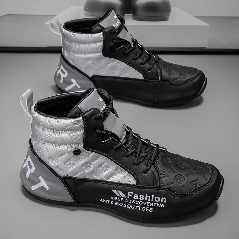 

Модные и удобные высокие ботильоны, осень 2023, новая мужская повседневная обувь, уличная противоскользящая резиновая подошва, прогулочная мужская обувь