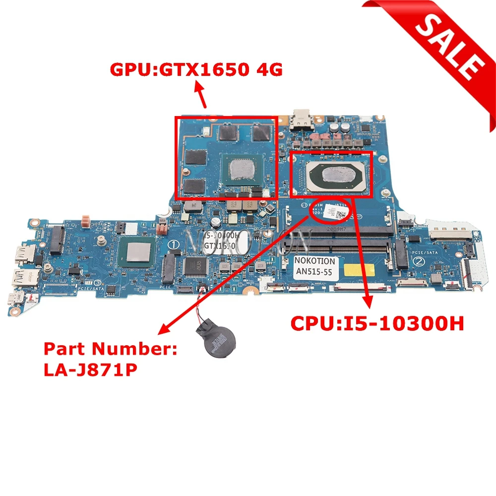 NBQ7R11002 FH51M LA-J871P REV 1B For Acer AN515 AN515-55 AN517-52 Laptop Motherboard With I5-10300H CPU GTX1650 4G GPU