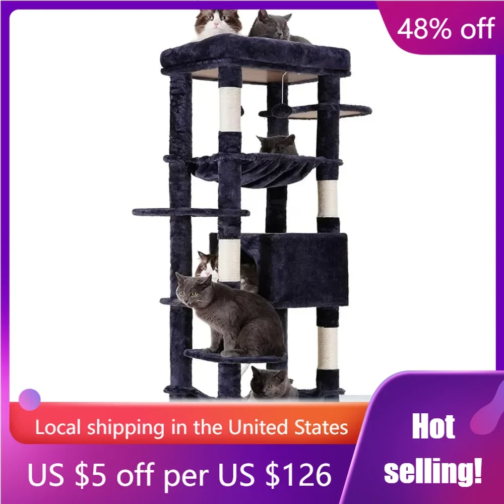 

Cat Tree for Large Cats 20 Lbs Heavy Duty 69 Inches XXL Cat Tower for Indoor Cats Cozy Basket Freight Free Houses and Habitats