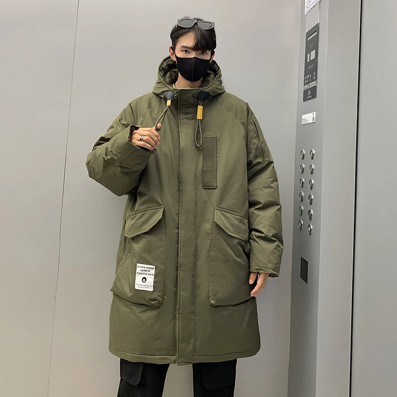 Manteau à capuche mi-long à manches Leurs lan pour hommes, vestes en duvet de canard blanc, optique vert armée, parkas chaudes, grande poche, hiver