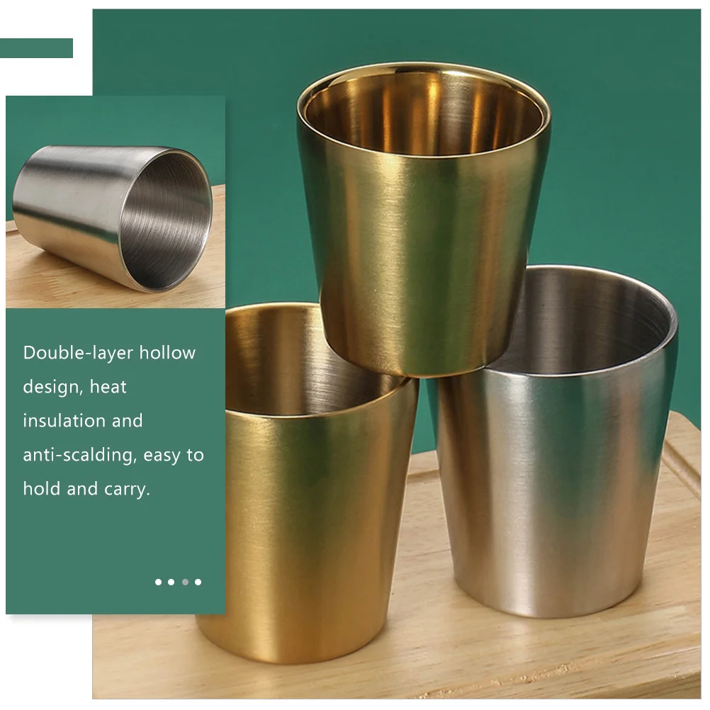 

Stainless Steel Shot Glass 180ml Double Layer Hollow Insulation Anti-Scald Non-Slip Bottom Easy Clean Professional Barware Gift