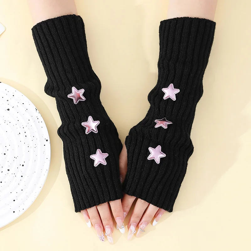 Nouvelles manchettes tricotées sans doigts pour femmes, style gothique, rayées, longues, pour l'hiver, chauffe-bras, gants de poignet tendance Harajuku Y2K pour filles