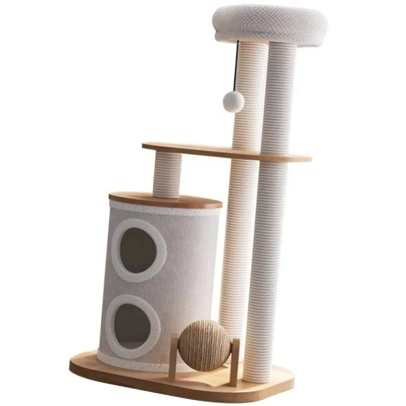 Solid Wood Cat Tree Integrated PetNest Climbing Structure with SisalScratching Posts Large CatTree with Tree Hole Design