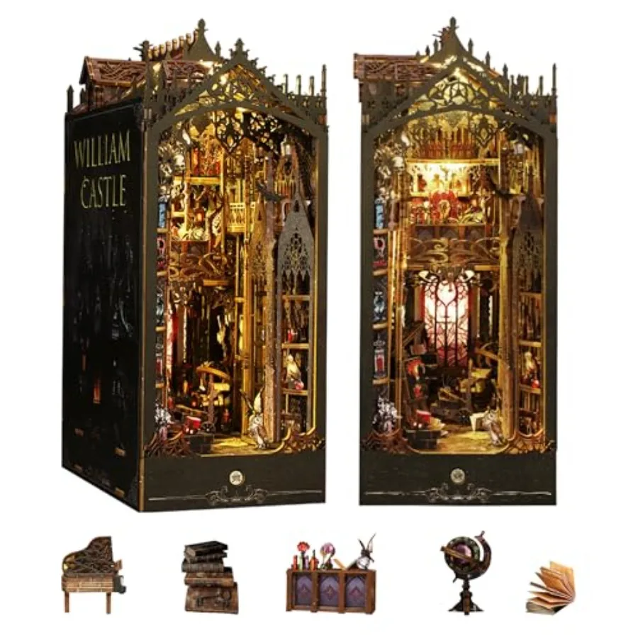 DIY Dollhouse Booknook, Book Nook Miniature Kit for Bookshelf Insert Decor Crafts for Adults and Teens, 3D Wooden Puzzle Booken