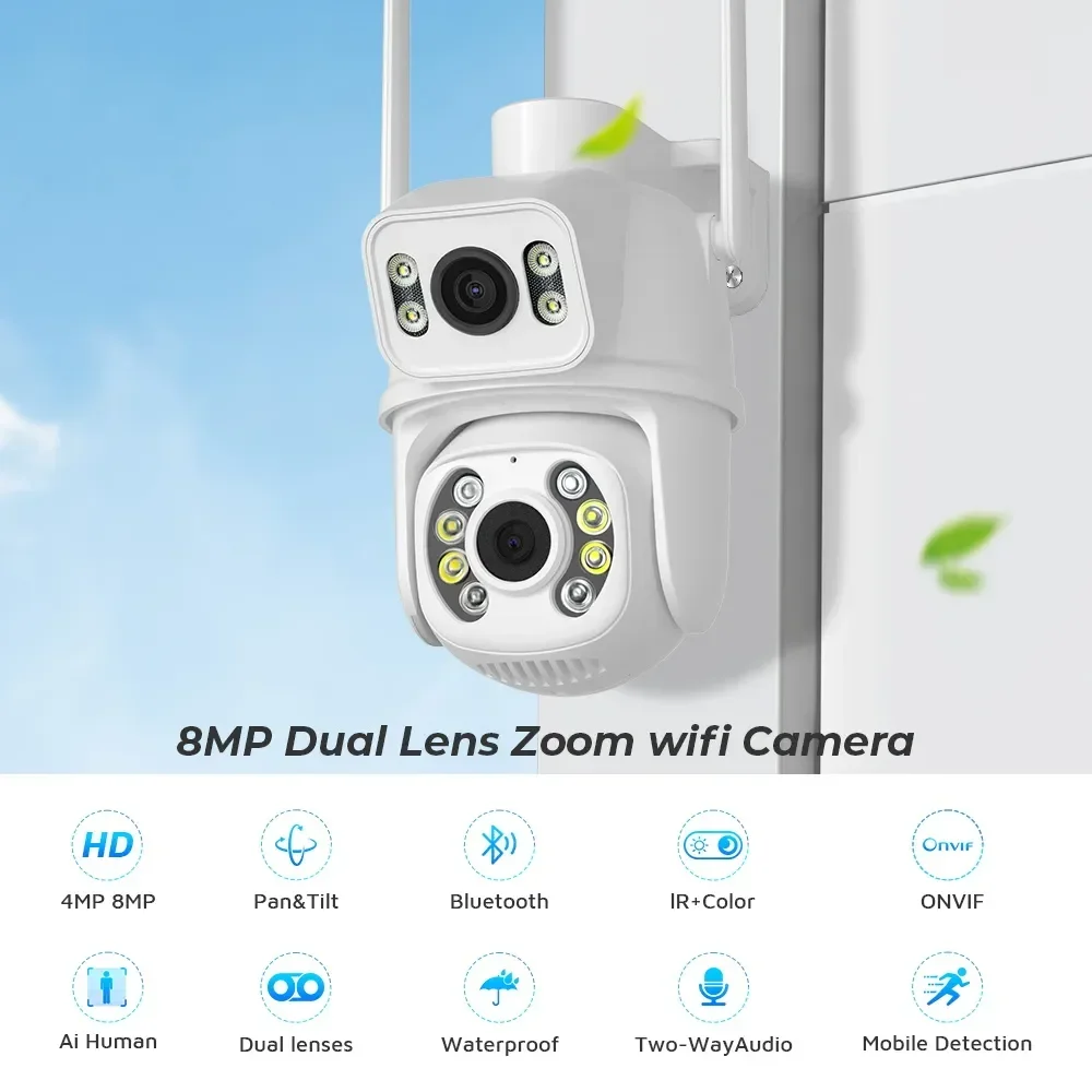 BESDER-cámara IP de seguridad CCTV para exteriores, videocámara de 8MP, 4K, PTZ, Wifi, doble lente, pantallas duales, detección humana IA, inalámbrica, aplicación ICSEE