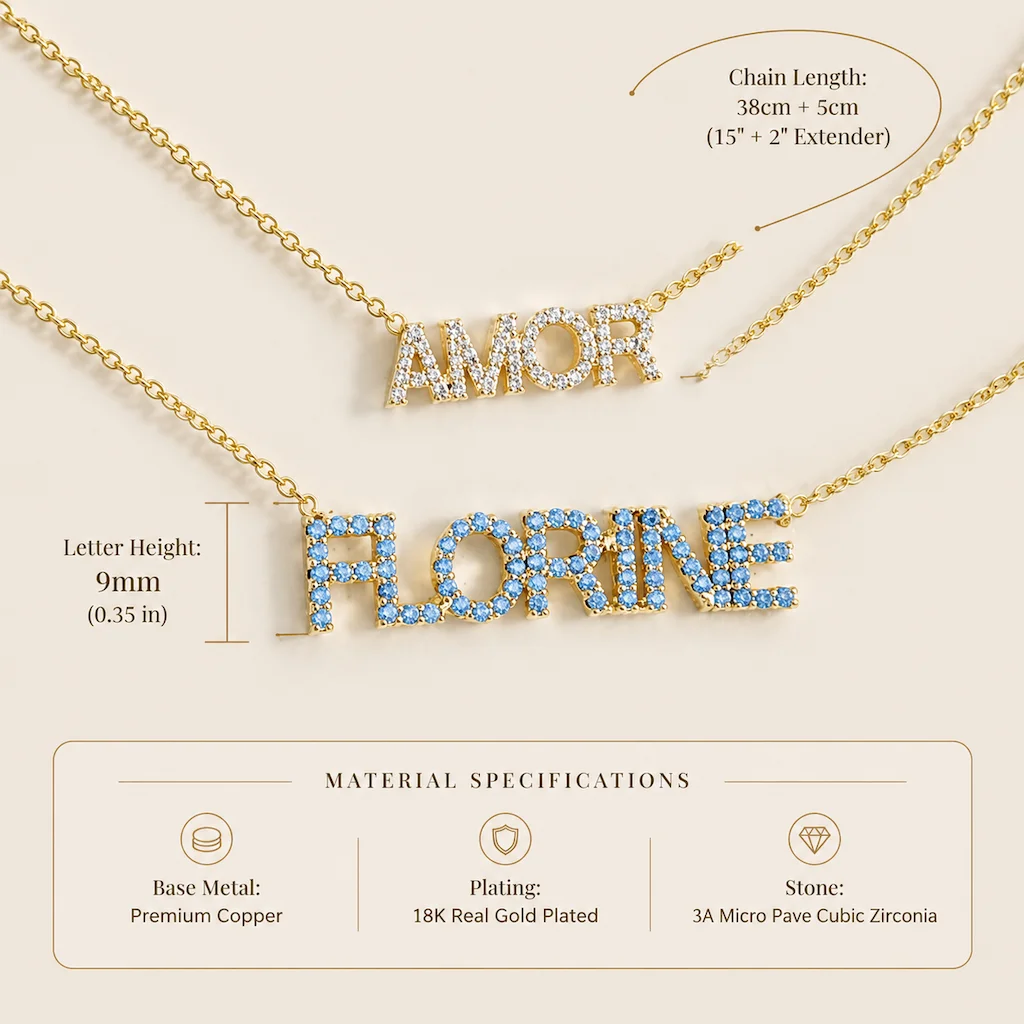 Personalized Multiple Initial Letter Choker 9mm Sparkling Rainbow Zircon Nameplate Necklace Sideways Family Names Dainty Jewelry