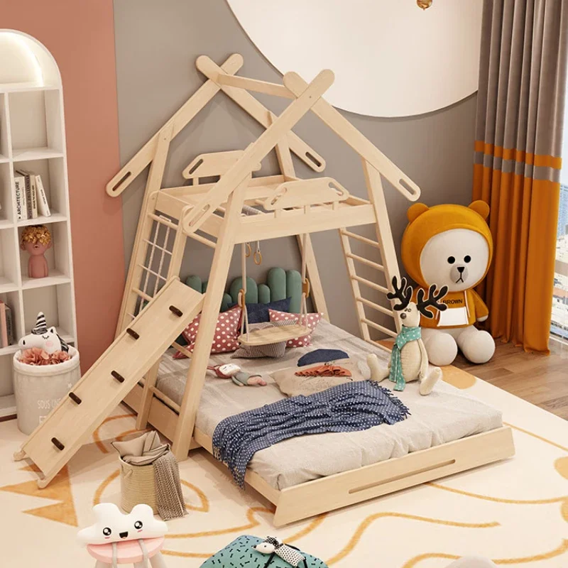 Solid Wood Children\'s Bed Indoor Climbing Swing Sliding Bed