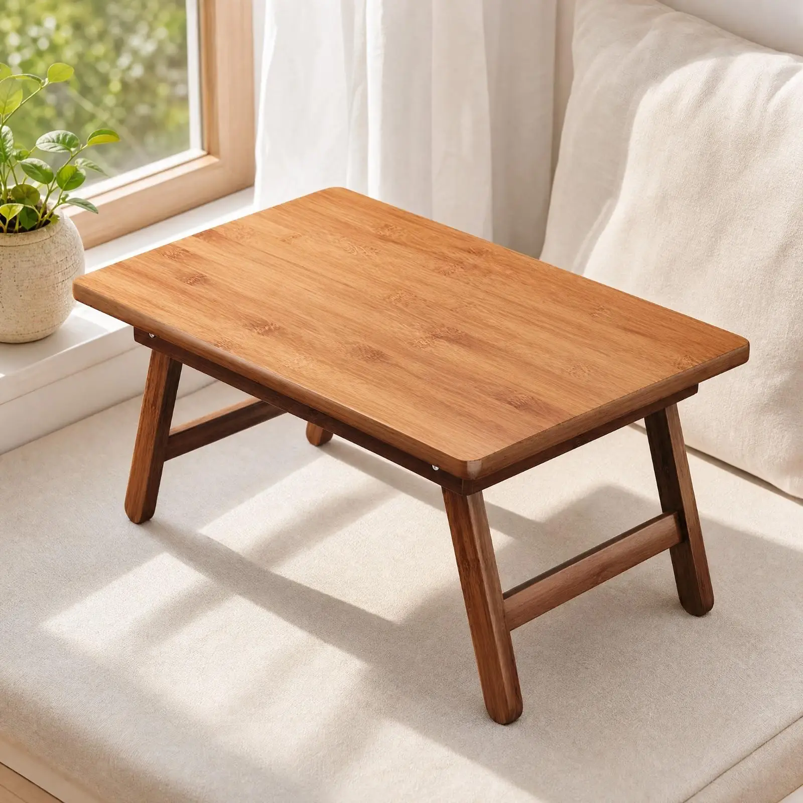 Bamboo Folding Low Desk Portable Small Table for Tea Ceremony Floor Seating Balcony Corner Space Saving Design