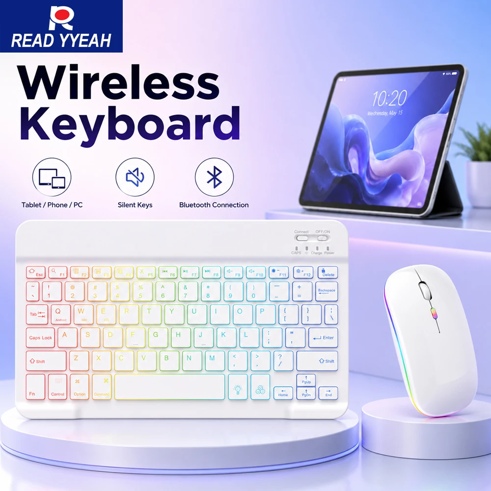 

2026 Lightweight Backlit Keyboard Mouse For Xiaomi iPad / iOS Android Windows Tablet Phone PC Wireless Colorful Keyboard Spanish