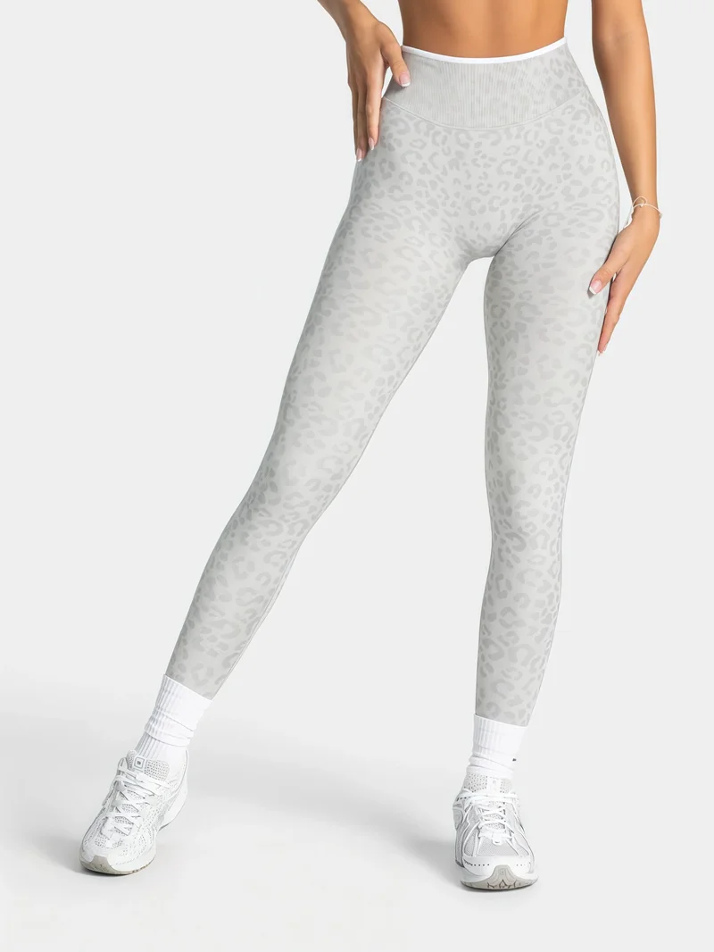 HISTELLO Damen Fitness-Leggings mit hoher Taille, Leopardenmuster, nahtlos, Bauchformung, Po-Lifting, Stretch, schmal geschnitten, für Gym, Jogging, Sporthose