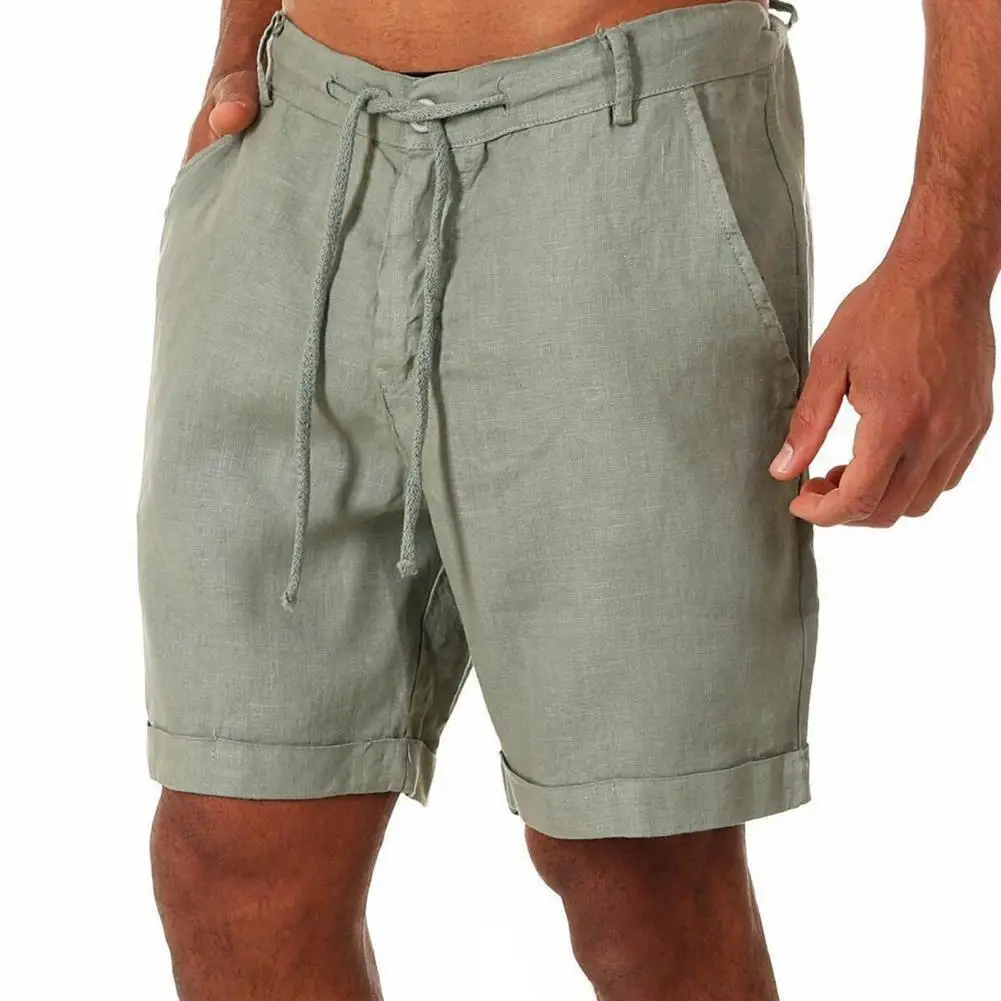 Pantalones cortos de lino para hombre, Shorts de algodón para playa, holgados, sólidos, ocio salvaje, Verano