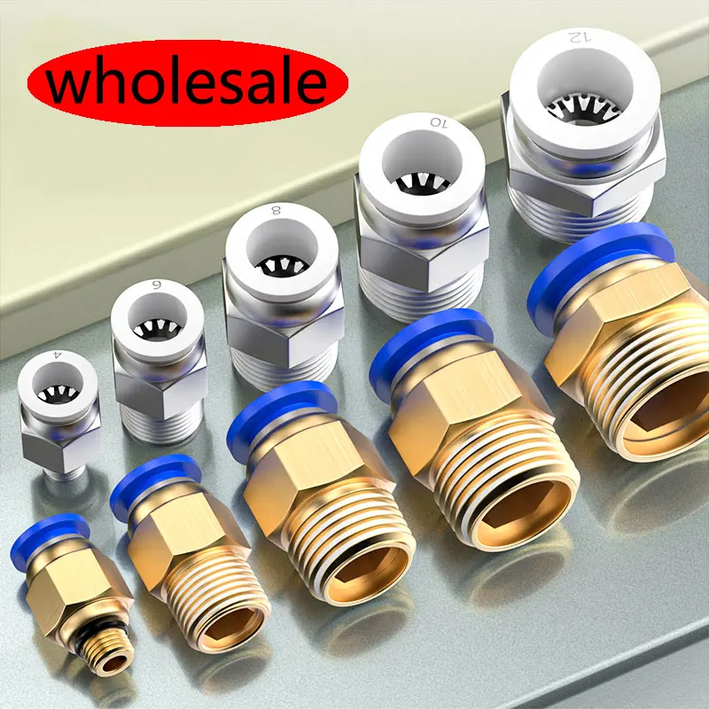 

10PCS Pneumatic Air Connector Fitting PC 4mm 6mm 8mm 10mm 12mm Thread 1/8" 1/4" 3/8" 1/2" Hose Fittings Pipe Quick Connectors