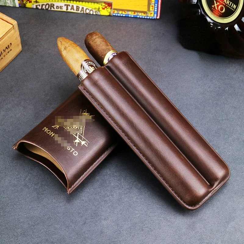 

Leather Travel Cigar Case Cigar Humidor 2 Tube Cigars Holder Carrying Case Humidor Cigar Box Accessories