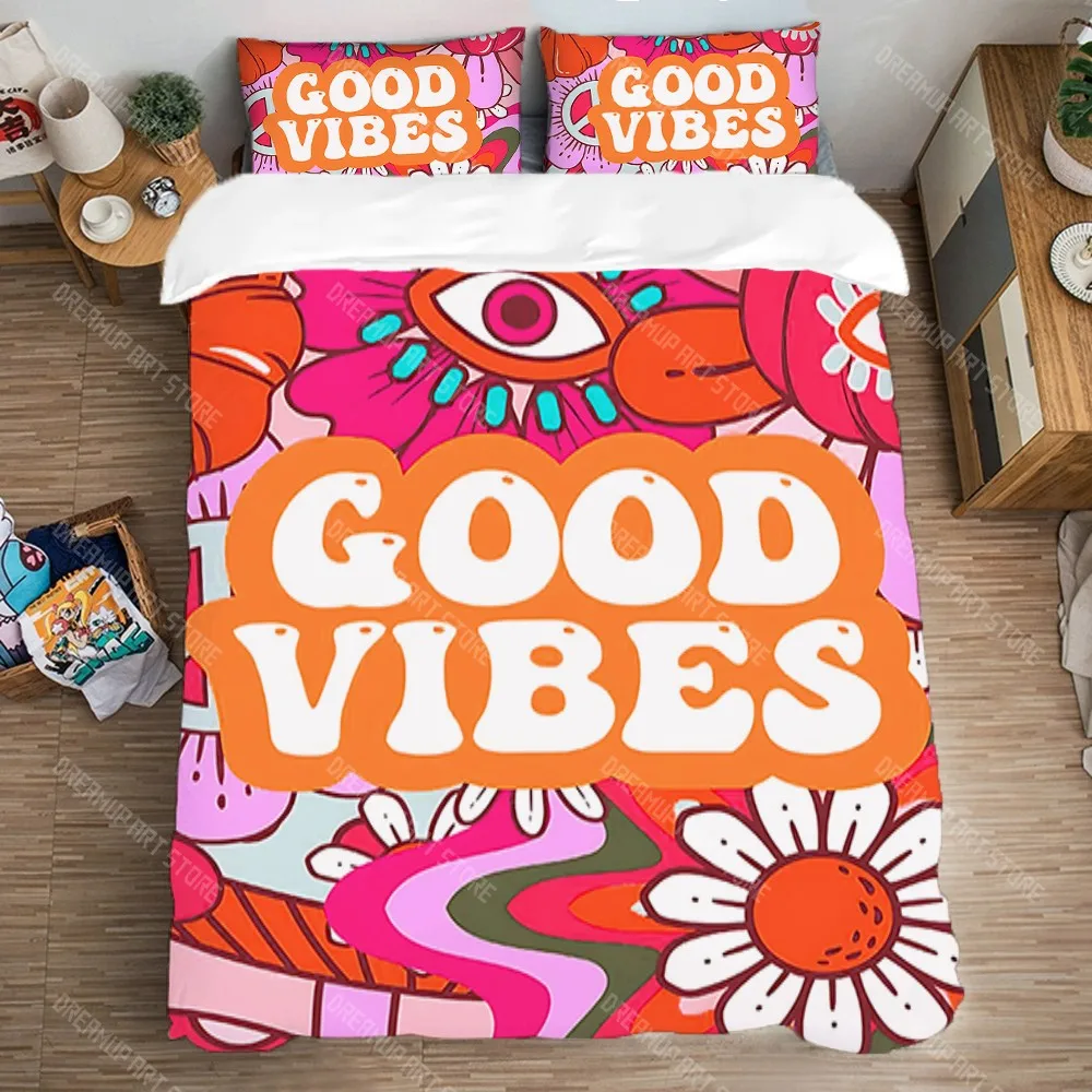 Bedding Set Double Size Duvet Covers GOOD VIBE COLOR Aesthetic Art Queen Bed Comforter Sets Quilt Cover Set Fashion Pillowcase