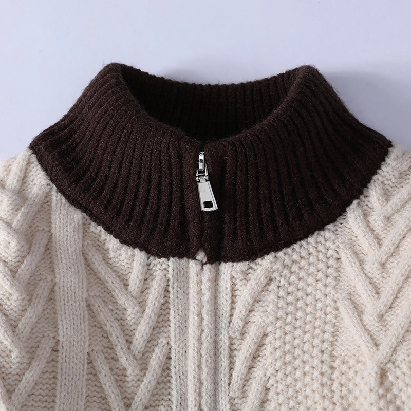 Men's Designer Original Color Block Jacquard Half-Zip Mock Neck Knit Sweater Cable Pattern Warm Anti-Pilling Autumn Winter Men's