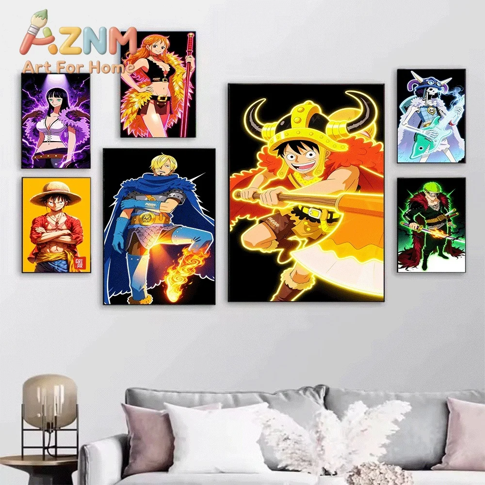 One Piece Anime Canvas Wall Art No Frame Roronoa Zoro Luffy Sanji Egghead Island Print Poster for Bedroom Living Room Home Wal