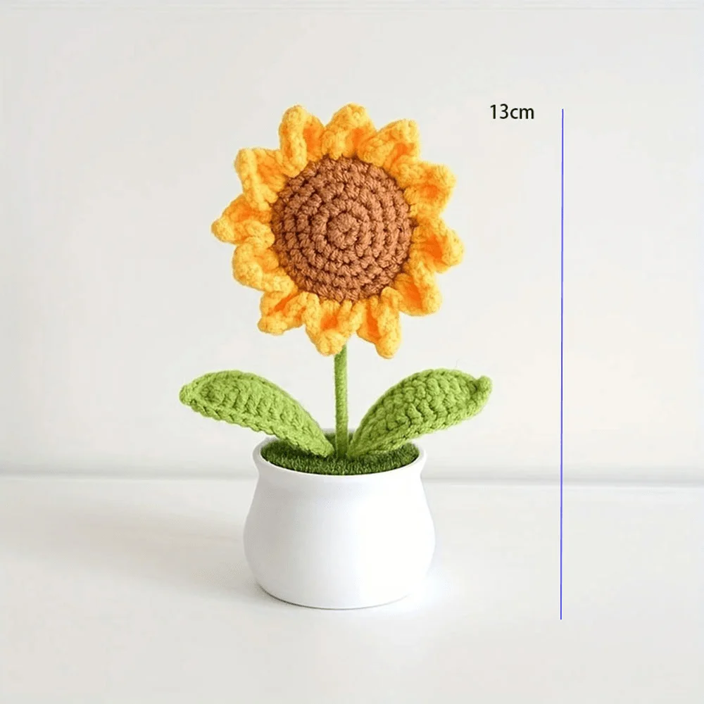 Boutique handmade woven 3-head lily of the valley potted home decoration, knitted simulation flower yarn hook woven lily of the