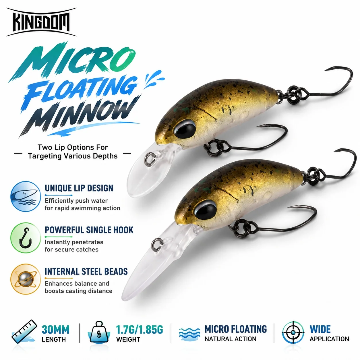 Kingdom Micro Expert Minnow-Köder, 1,7 g, 1,85 g, neues Design, künstliche Lippen-Wobbler aus Hartplastik, Wobbler zum Forellen-Barschangeln