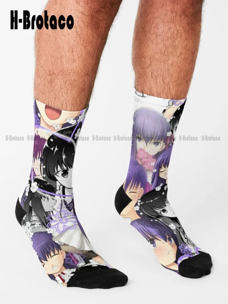 Sakura Matou Collage Socks Girl Socks Custom Gift Harajuku Retro Gd Hip Hop Street Skateboard Socks Teen Youth Socks Casual Art