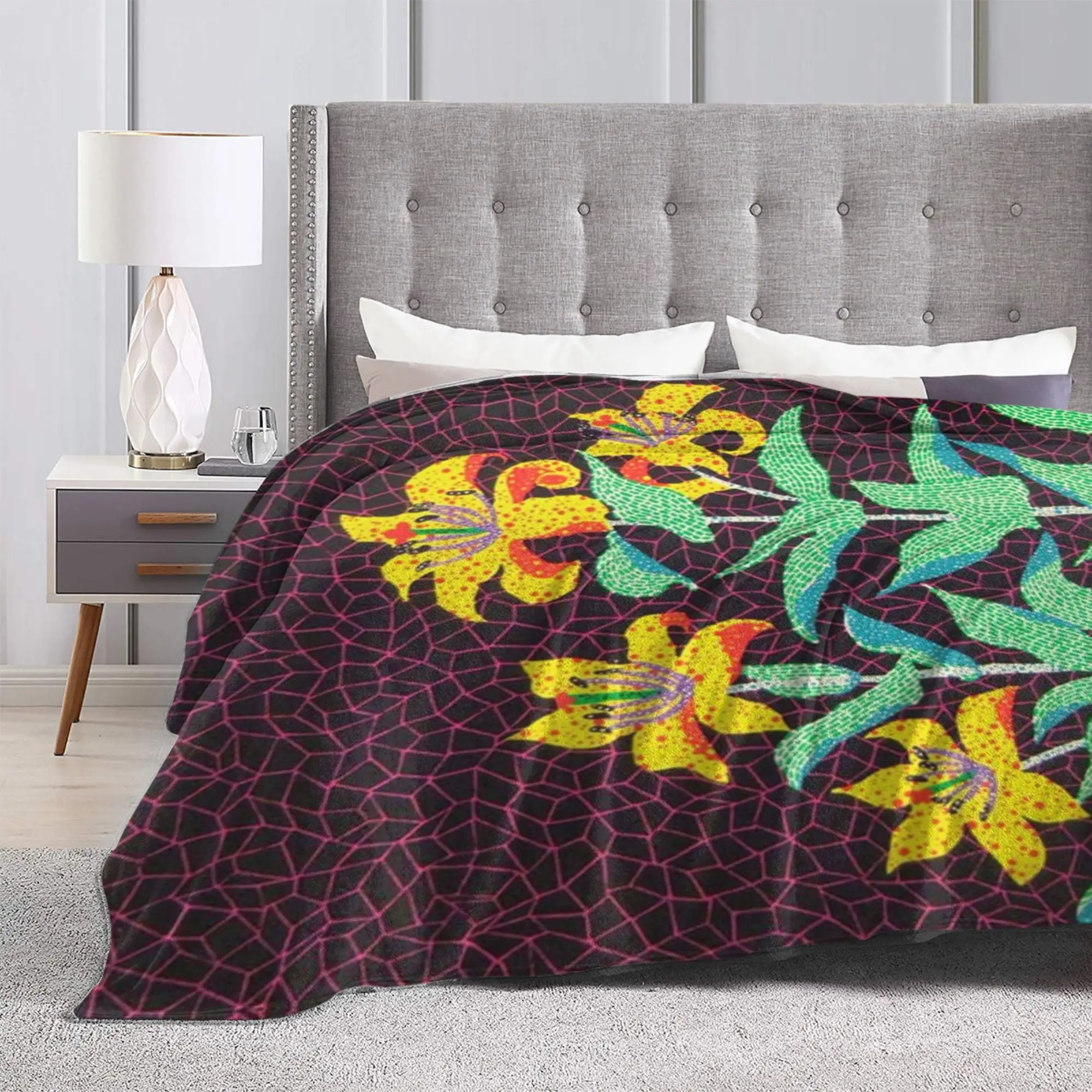 Flowers Yayoi Kusama RIP Flannel Blankets Abstract Dots Polka Funny Throw Blankets for  Sofa Bedding Lounge 150*125cm Bedspreads