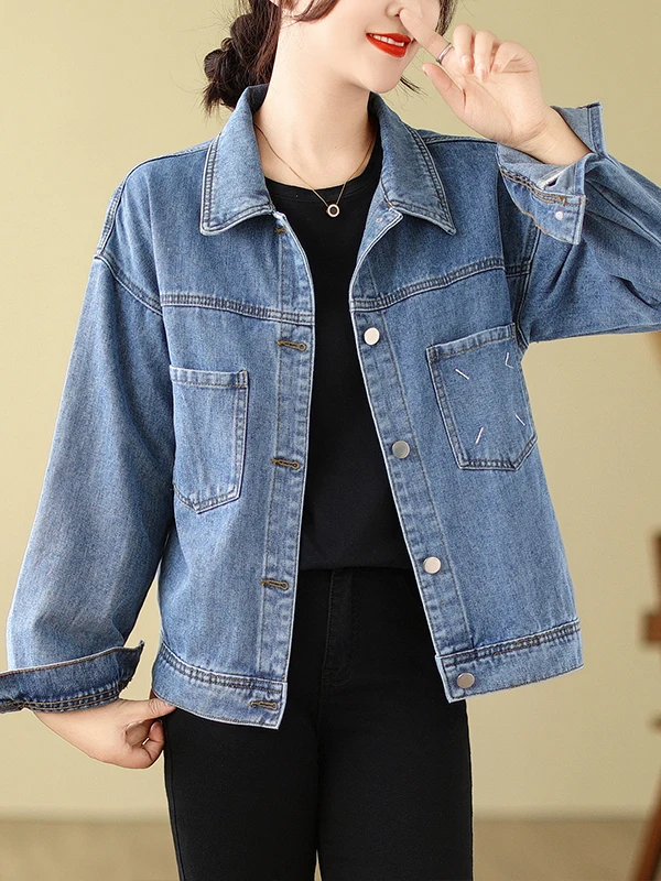 

Slimming Denim Jaet Women's Spring Outing Personali Workwear Jaet Top Trendy Long Sve Collar No Hat Daily Use