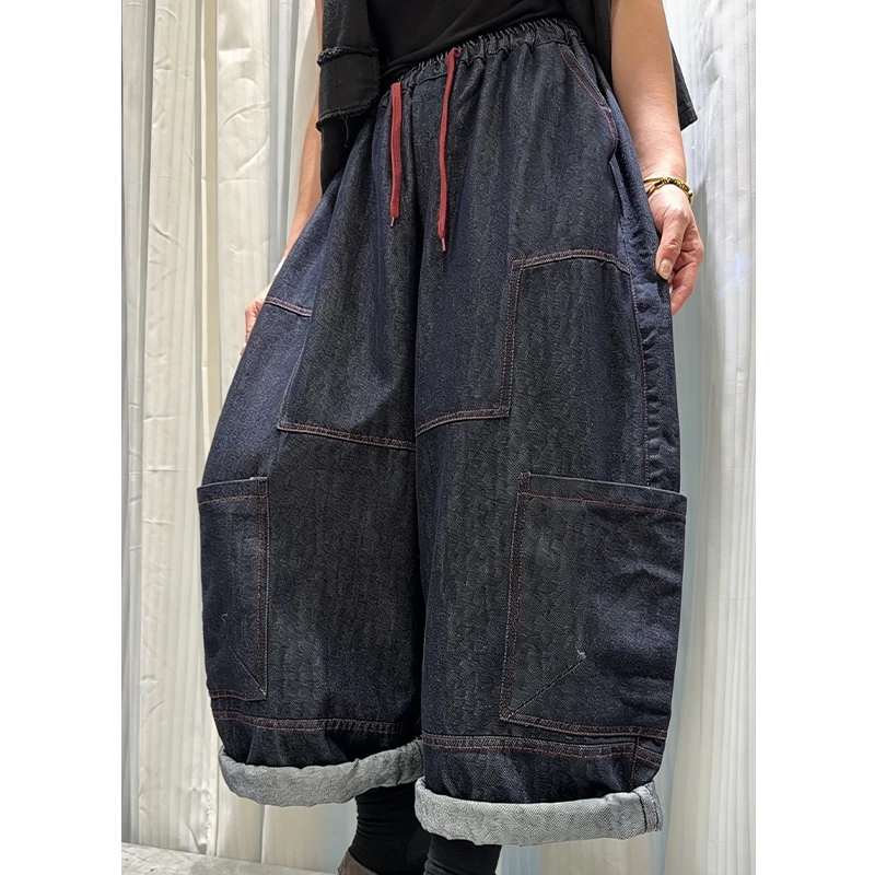 Amax LuluE Brand 2026 Fall Ladies Fashion Denim Trousers Womens Casual Loose Wide Leg Pants Vintage Classic Elastic Waist Jeans