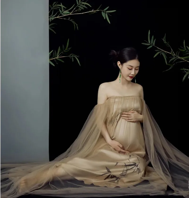 New Radiant Maternity Gown with Off-Shoulder Design for Memorable Maternity Photos Dress