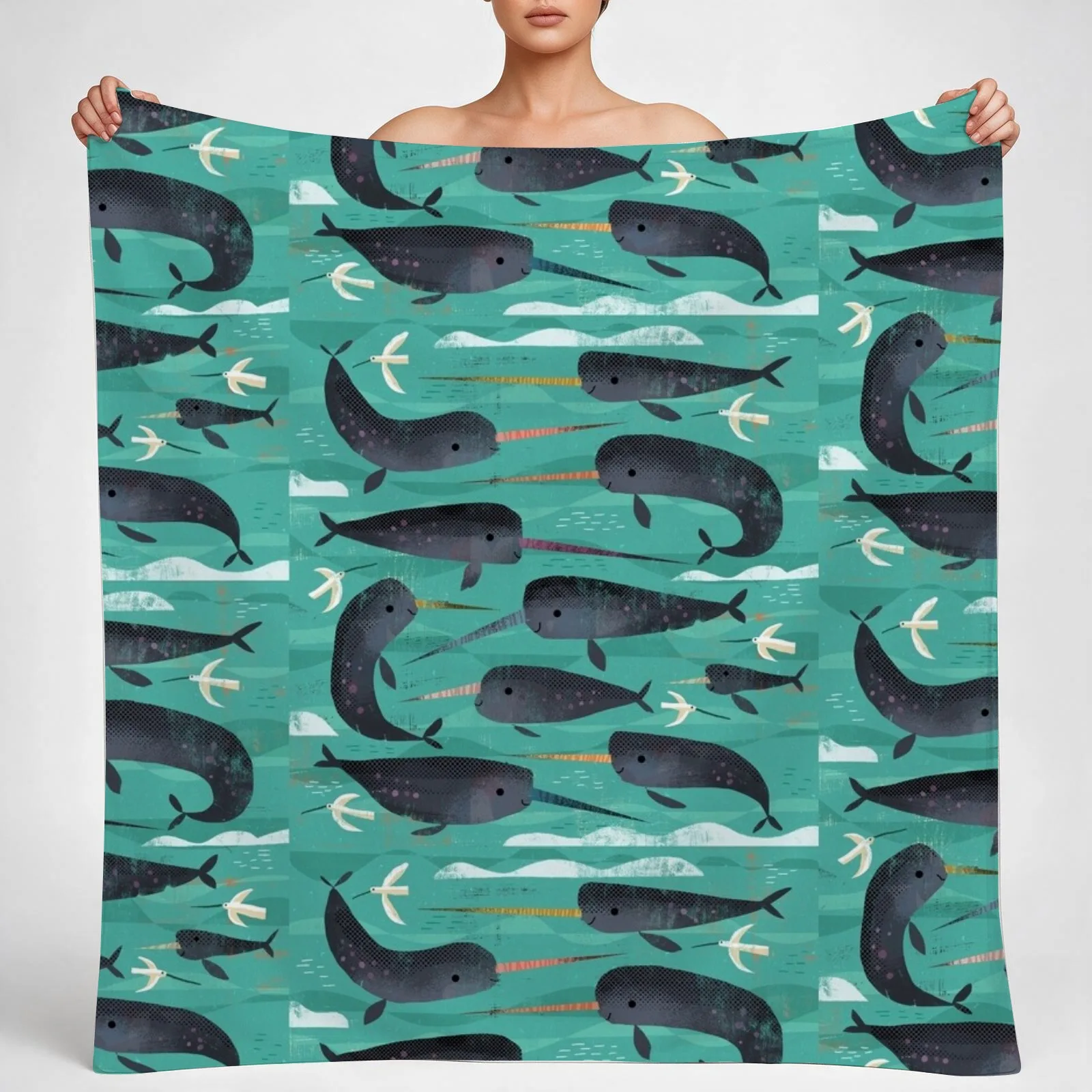 Narwhals and Narbirds Throw Blanket couch cozy soft plush fuzzy picnic outdoor blanket