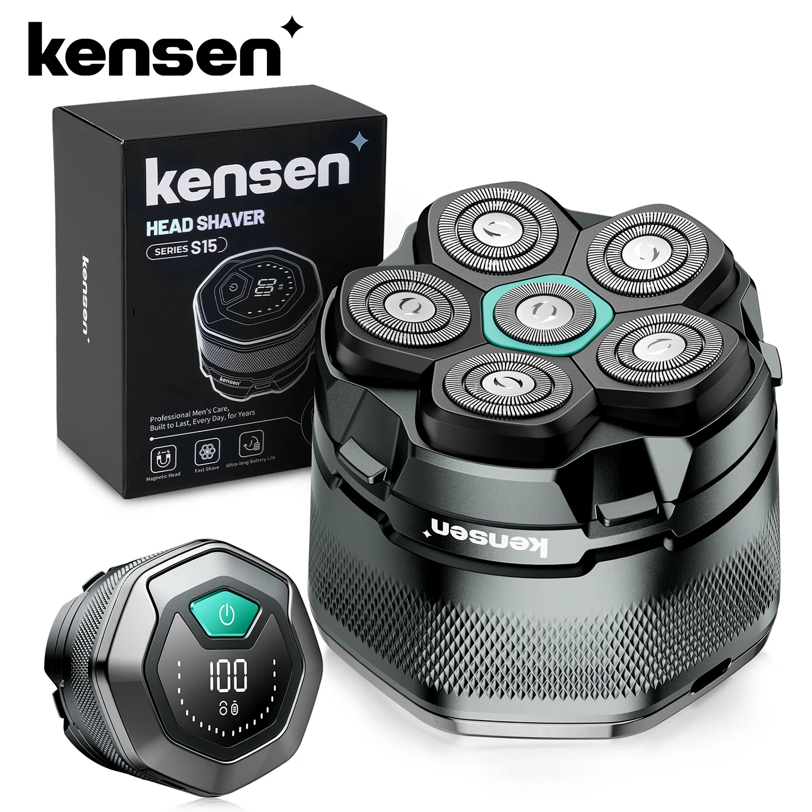 Afeitadora Eléctrica KENSEN S15 para Hombres Calvos, Maquinilla de Afeitar Magnética 6D, Recortadora de Pelo — oferta en AliExpress