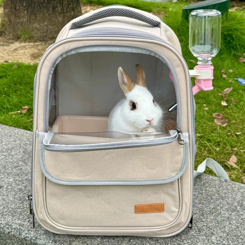 Rabbit Carrier Backpack, Breathable Portable Pet Travel Bag for Guinea Pig, Hamster, Chinchilla & Dwarf Rabbit