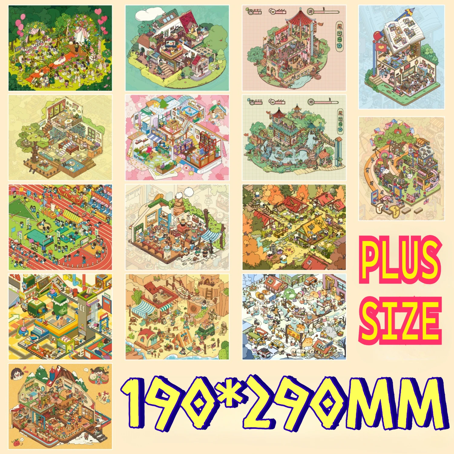 

Plus size Landscaping stickers cartoon stereo cabin miniature scene collage sticker