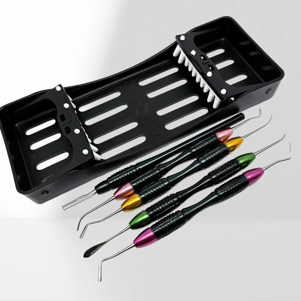 

5PCS/Set Dentistry Instrument Tools Dental Composite Resin Filling Spatulas Tools with Disinfection Box Lm Art Kit
