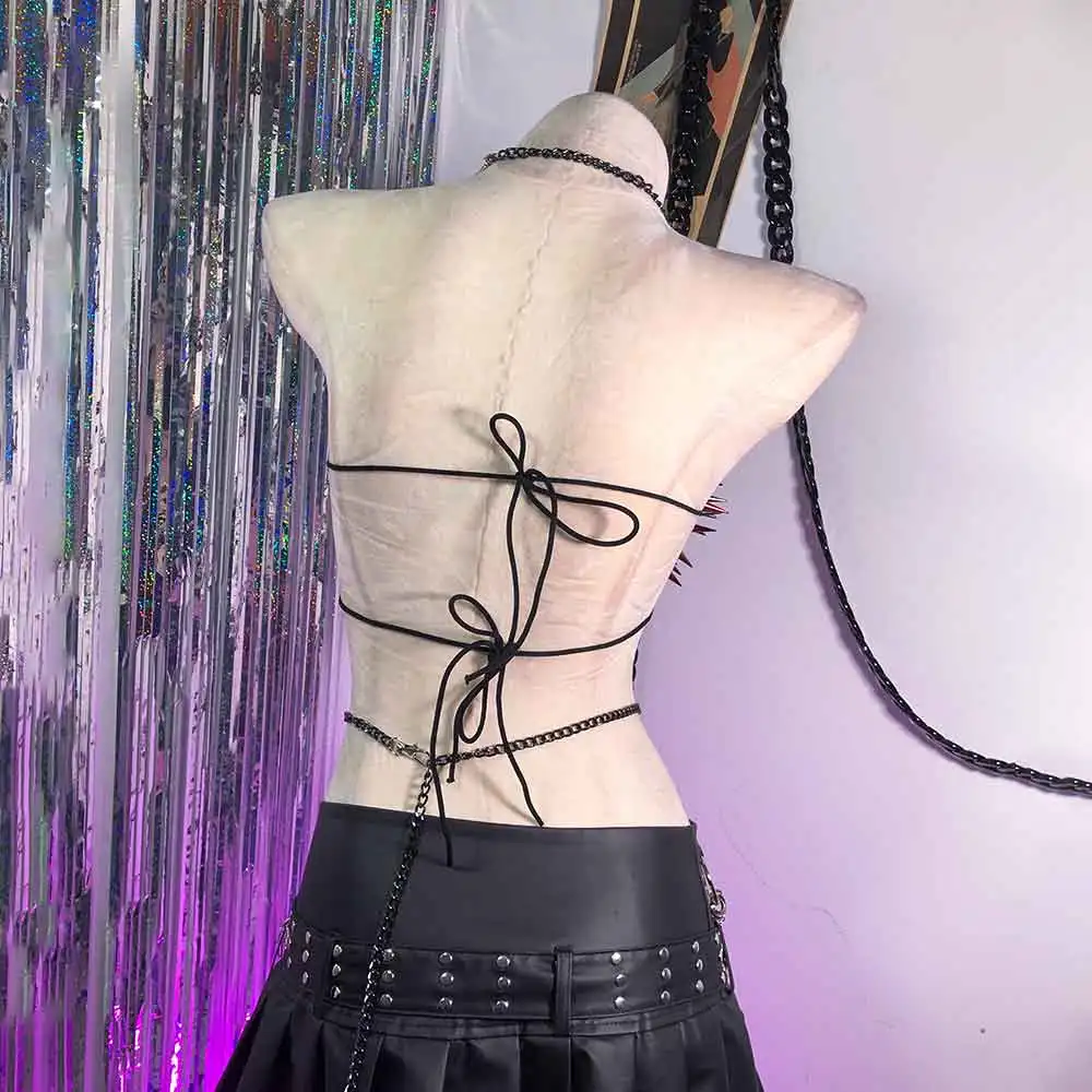 Y2K Neckholder Camisole TOPS E-Girls Emo Teen Hand Made Skull Harajuku Hip Hop Goth DIY 90er Jahre Kawaii Grunge Gothic Eco Punk Rock