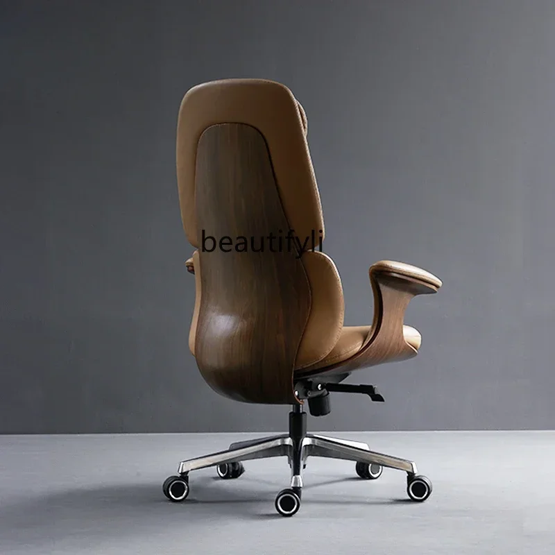 C Cowhide office chair boss, computer, comfortable and sedentary home seat, desk chair, leather swivel chair