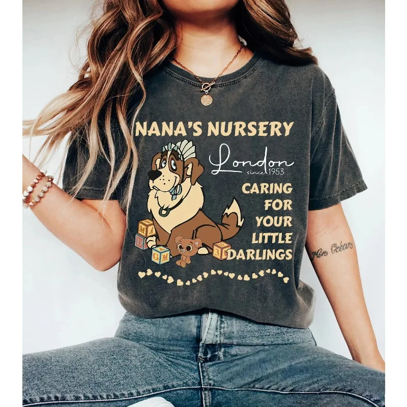 Camisa Retro de Peter Pan de Disney para guardería de Nana, camiseta que cuida a tu pequeño Darlings, camiseta a juego para la familia, cumpleaños de viaje de Disneyland