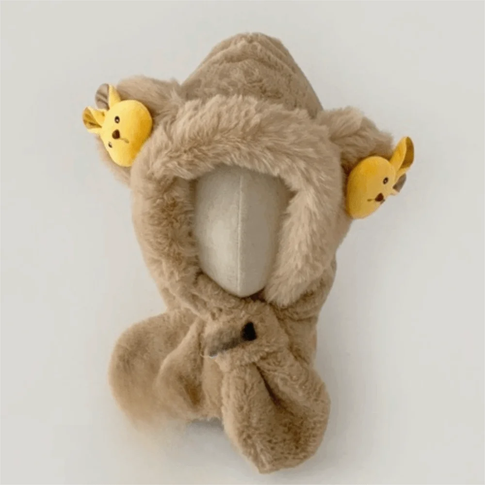 

Cute Design Winter Hat Set Comfortable Material Soft All-in-one Hat Set Warm Fabric Bear Pattern Warm Scarf Outdoor Activities