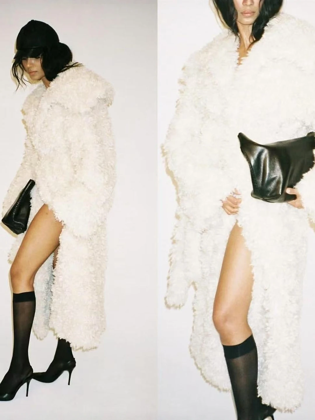 

Long Lamb Fur Coat with Collar Belted Large Size Woolen Outerwear Lazy Sle Faionable Women's Winter Coat